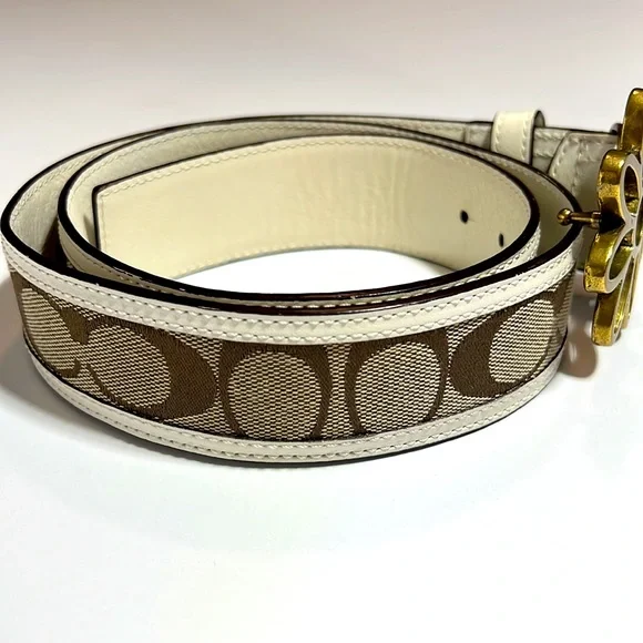 Coach | Accessories | Coach Monogram White Tan Leather Belt 